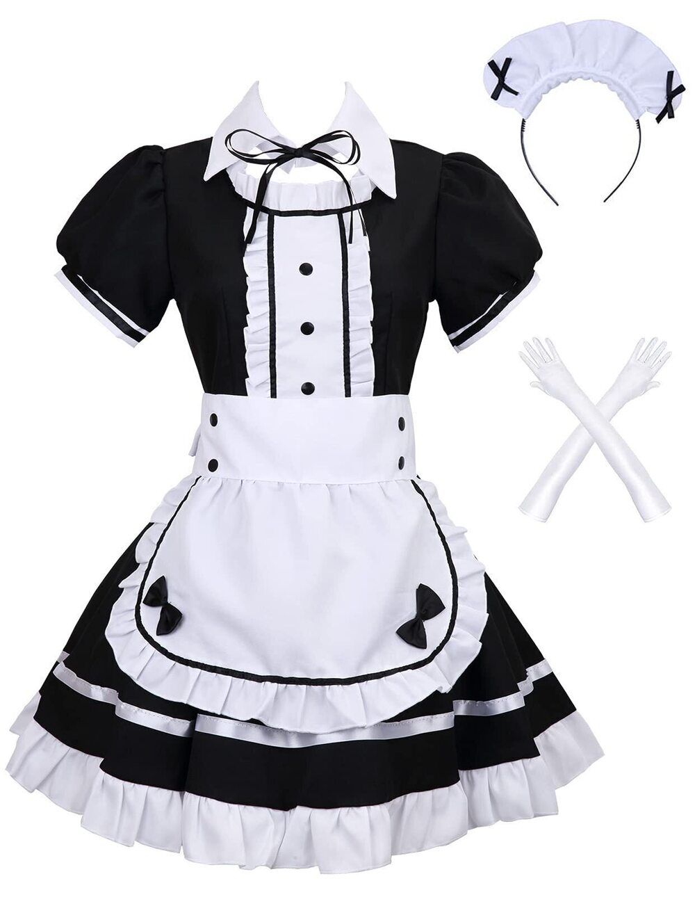 4528 Cosplay French Apron Maid Fancy Dress Costume X-Large, Black-5Pcs